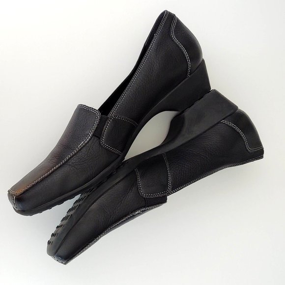 Black loafers with white contrast stitching 11 W - Picture 3 of 10